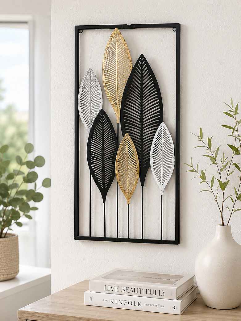 Wanddeko Noxi Wandschmuck 3D Bild Metalldeko Metallbild H:75cm Blätter