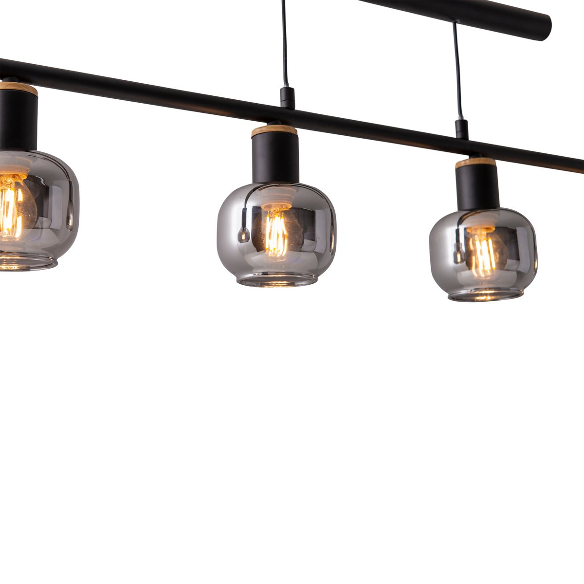 4er Pendelleuchte "FUMOSO", Pendellampe höhenverstellbar aus Metall und Rauchglas in Schwarz,, mit E14-Fassung, für Esszimmer, Wohnzimmer, Diele oder Büro, 78 x 10 cm