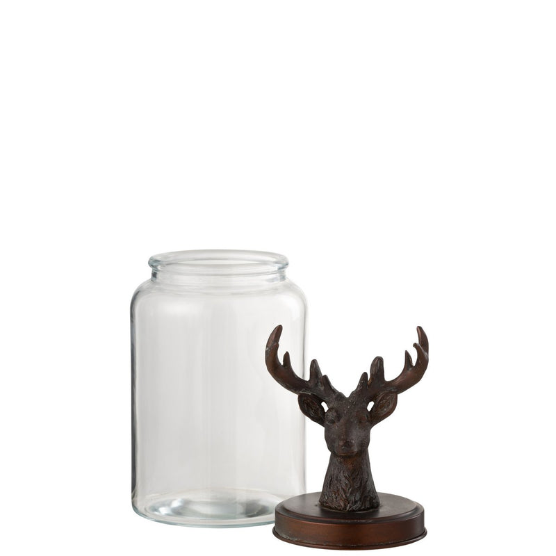 Large glass container with deer lid in bronze