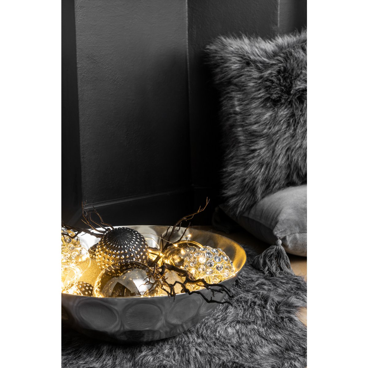 J -Line Christmas Ball Festive - Glass - Pearl Grey - Large - Box of 4