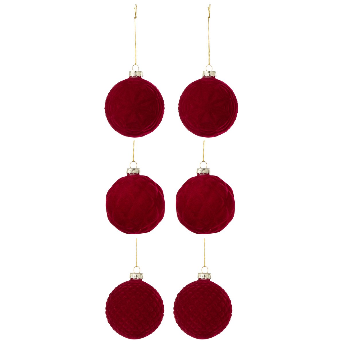 J-Line Box met 6 kerstballen 2+2+2 fluweel rood klein