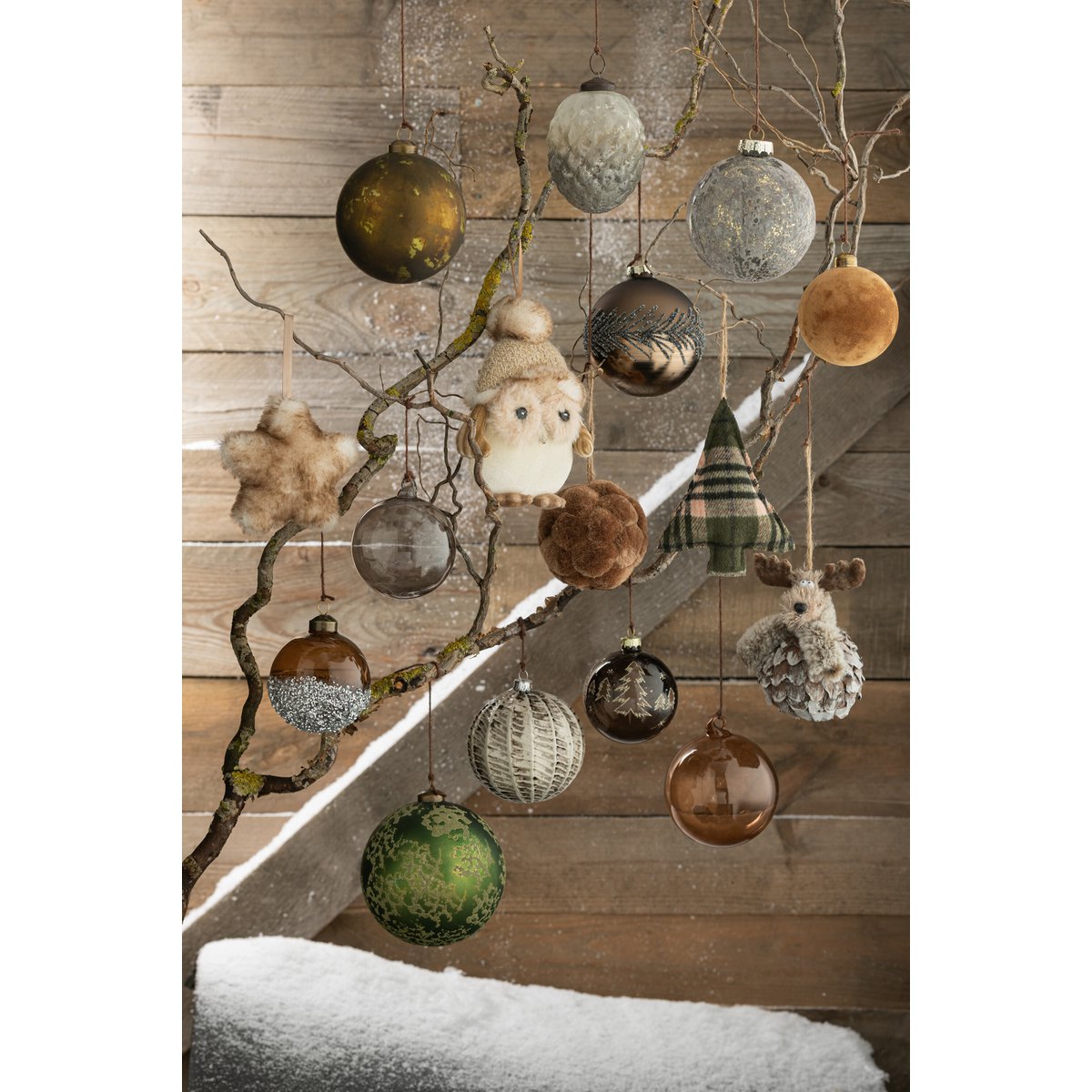 Box mit 6 Weihnachtskugeln, Weihnachtsbäume, braunes Glas, braun, klein