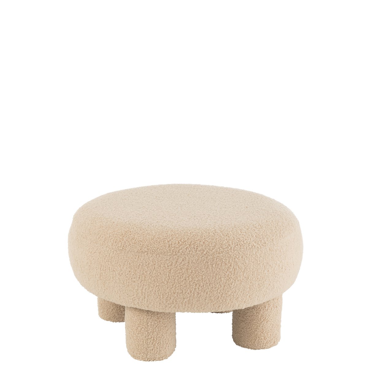 Runder Hocker aus Teddy Bouclé in Warm Beigee