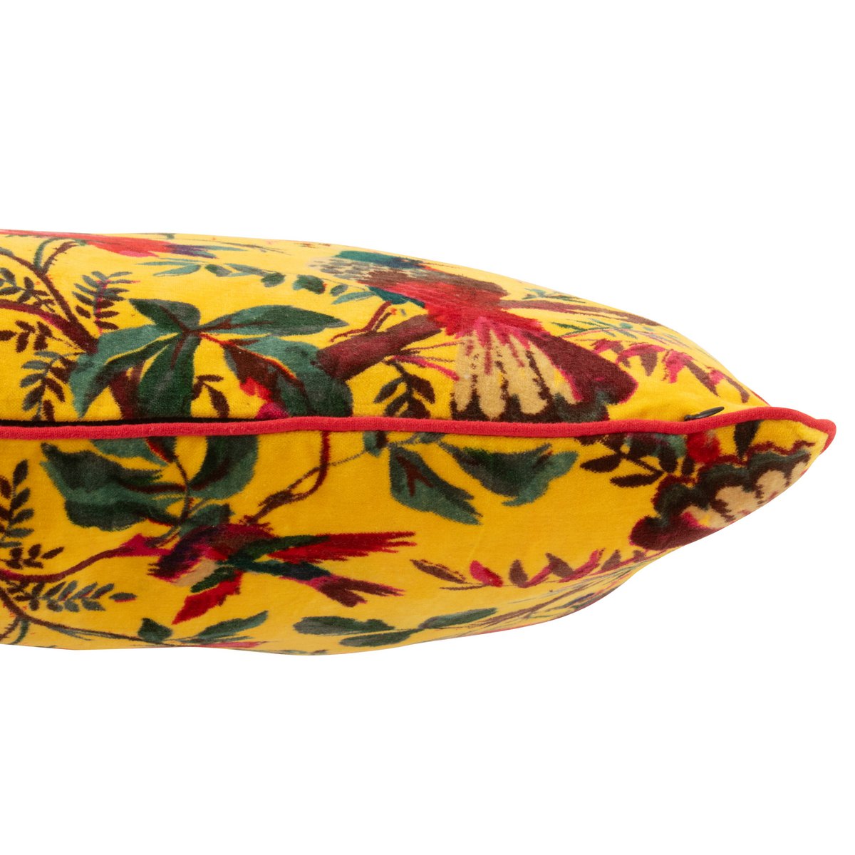 J-Line cushion birds/flower tree linen velvet yellow