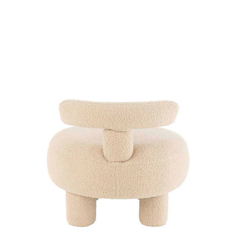 Round Stool with Backrest Bouclé Fabric Warm Beige 52x52 cm