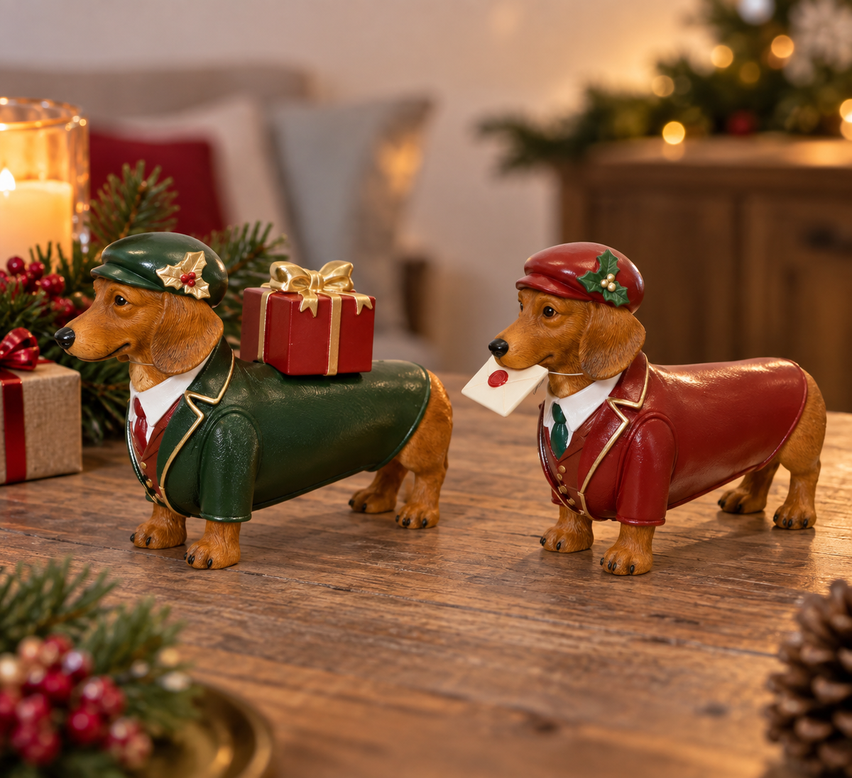 Weihnachtsfiguren Hunde Weihnachtspost 2er Set 21 cm