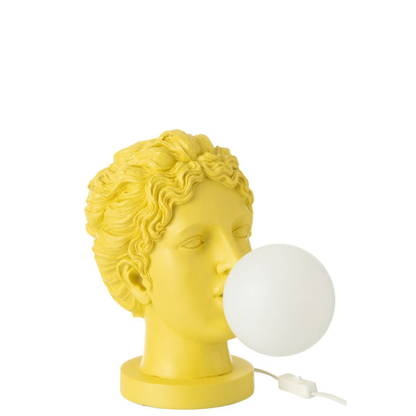 Table lamp Lady with bubble gum – Stylish bust lamp in yellow