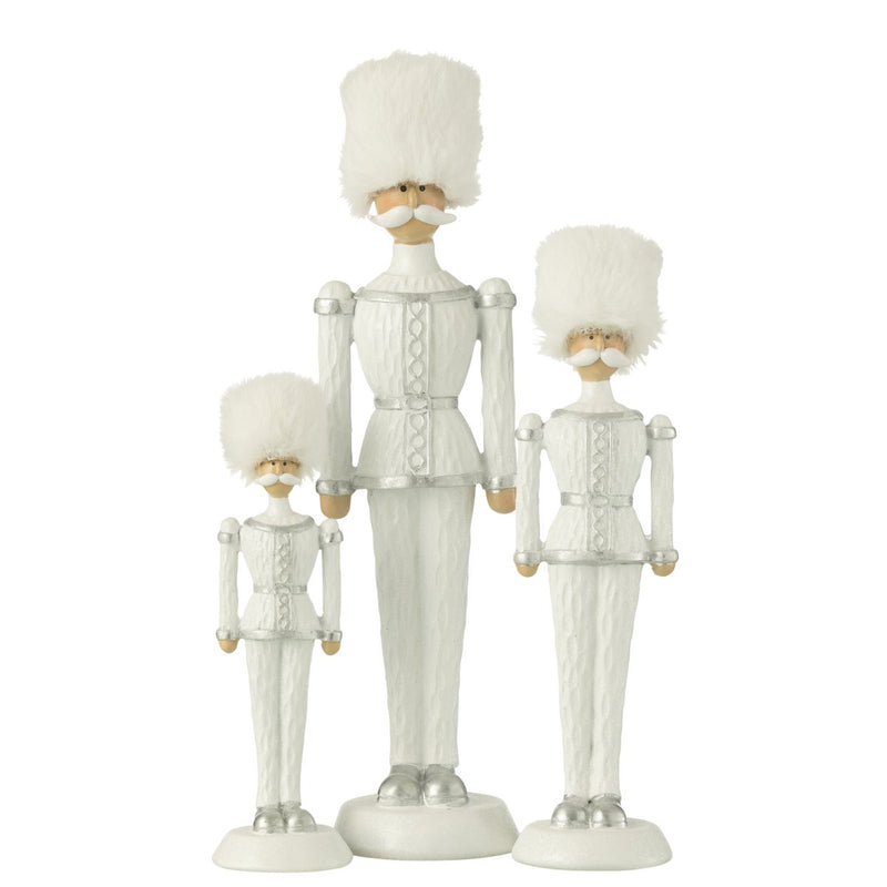 Witte notenkraker met bonthoed en zilveren accenten - polyresin-figuur van 32 cm