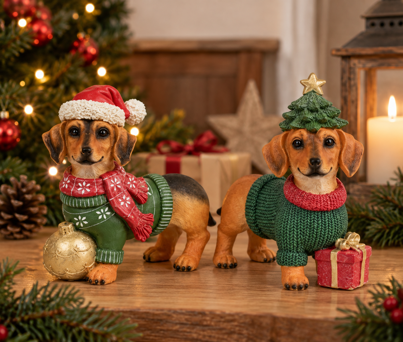 Weihnachtsfiguren Dackel Theo und Fiete 20 cm 2er Set