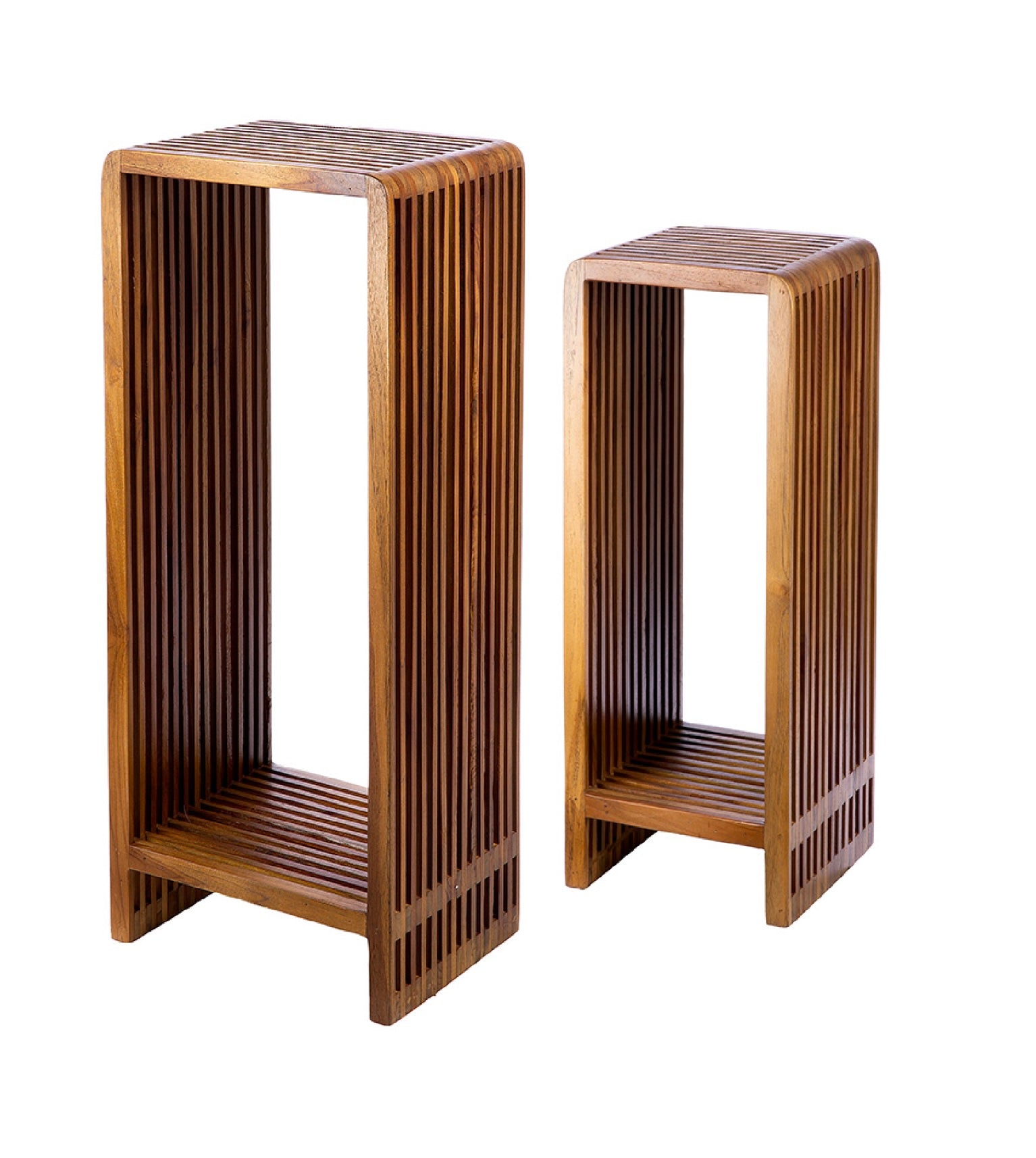 Wooden side table set Cali - Set of 2 teak side tables with slotted design