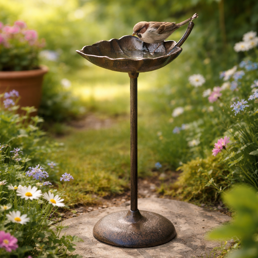 Samando Vogeltränke Blatt aus Gusseisen Braun