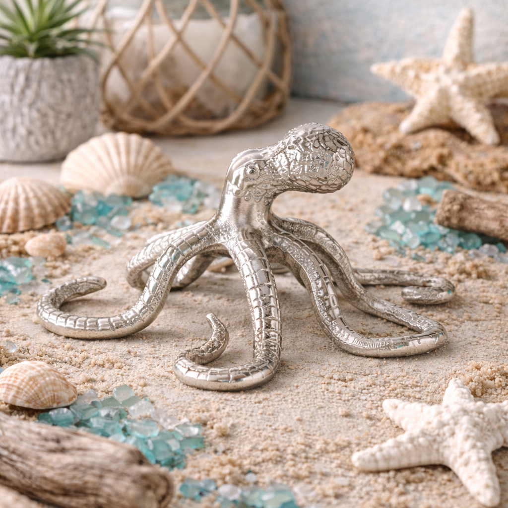 Decorative figure Octopus Silver Shiny made of aluminum