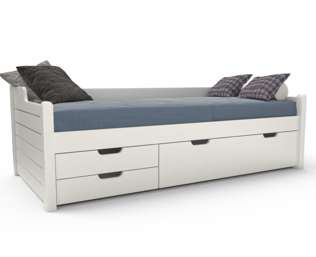 Einzelbett 90x200cm | 3-Schubladen | 100% Bio-Kiefer Massivholz Gästebett