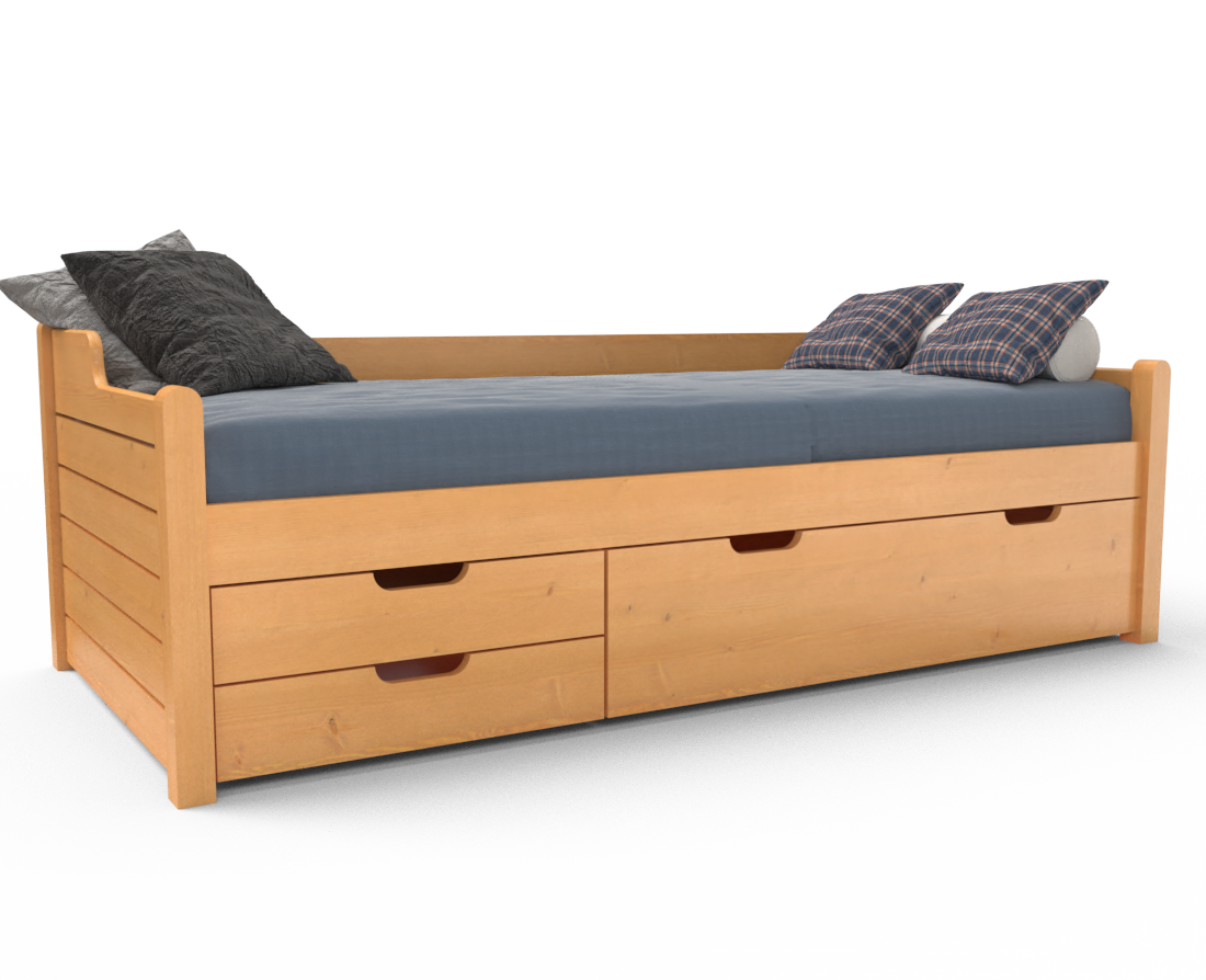 Einzelbett 90x200cm | 3-Schubladen | 100% Bio-Kiefer Massivholz Gästebett