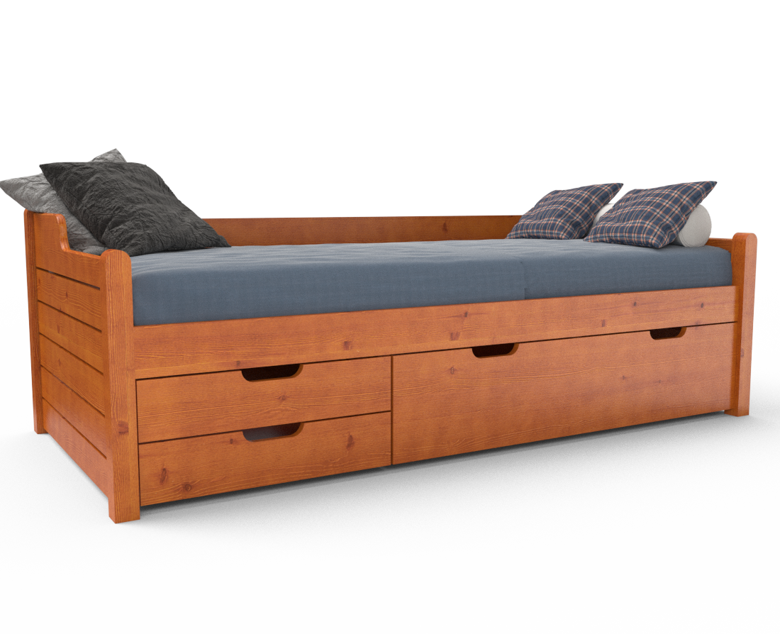 Einzelbett 90x200cm | 3-Schubladen | 100% Bio-Kiefer Massivholz Gästebett