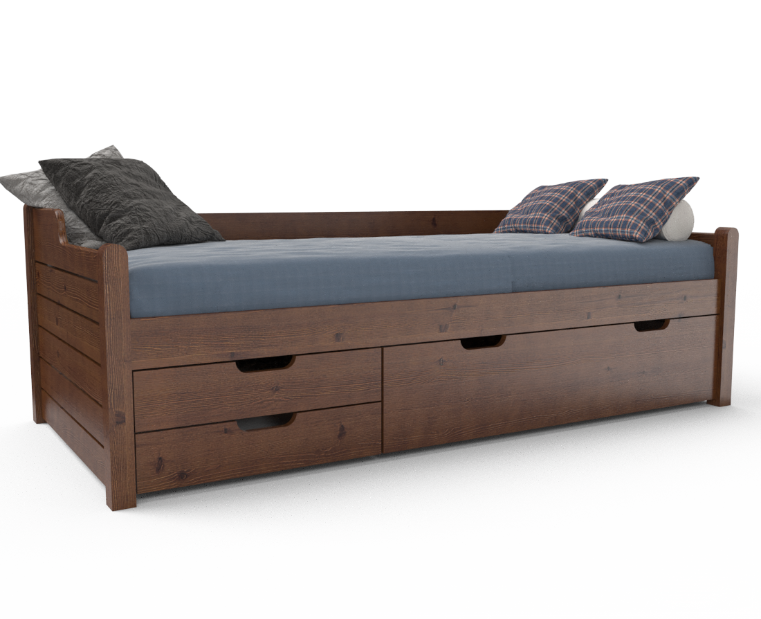 Einzelbett 90x200cm | 3-Schubladen | 100% Bio-Kiefer Massivholz Gästebett