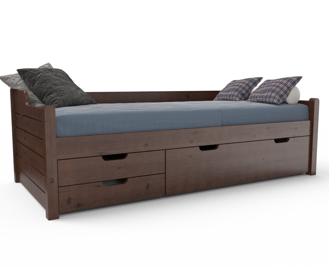 Einzelbett 90x200cm | 3-Schubladen | 100% Bio-Kiefer Massivholz Gästebett