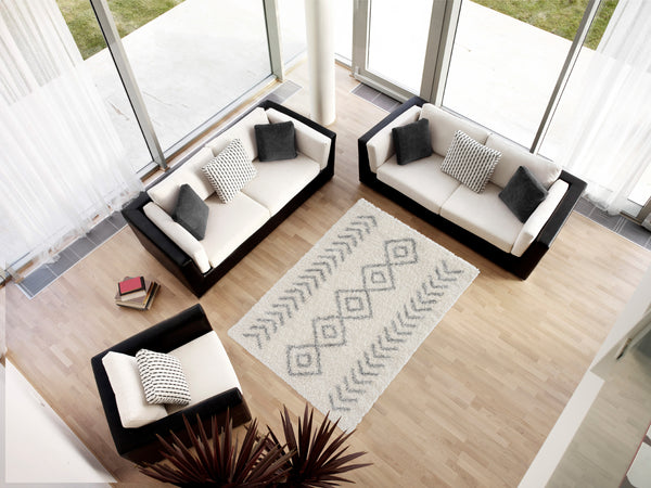 Sehrazat MODERN ETHNO COLLECTION – Deluxe Shaggy Teppich Ethno 8685 grey cream