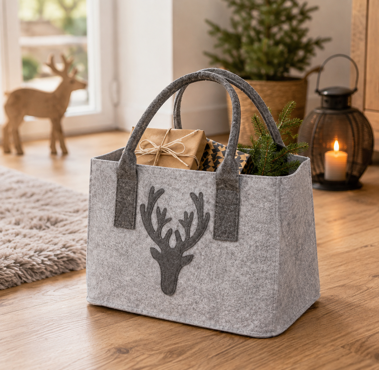 Filztasche Waldhirsch mit Hirschmotiv 40 cm