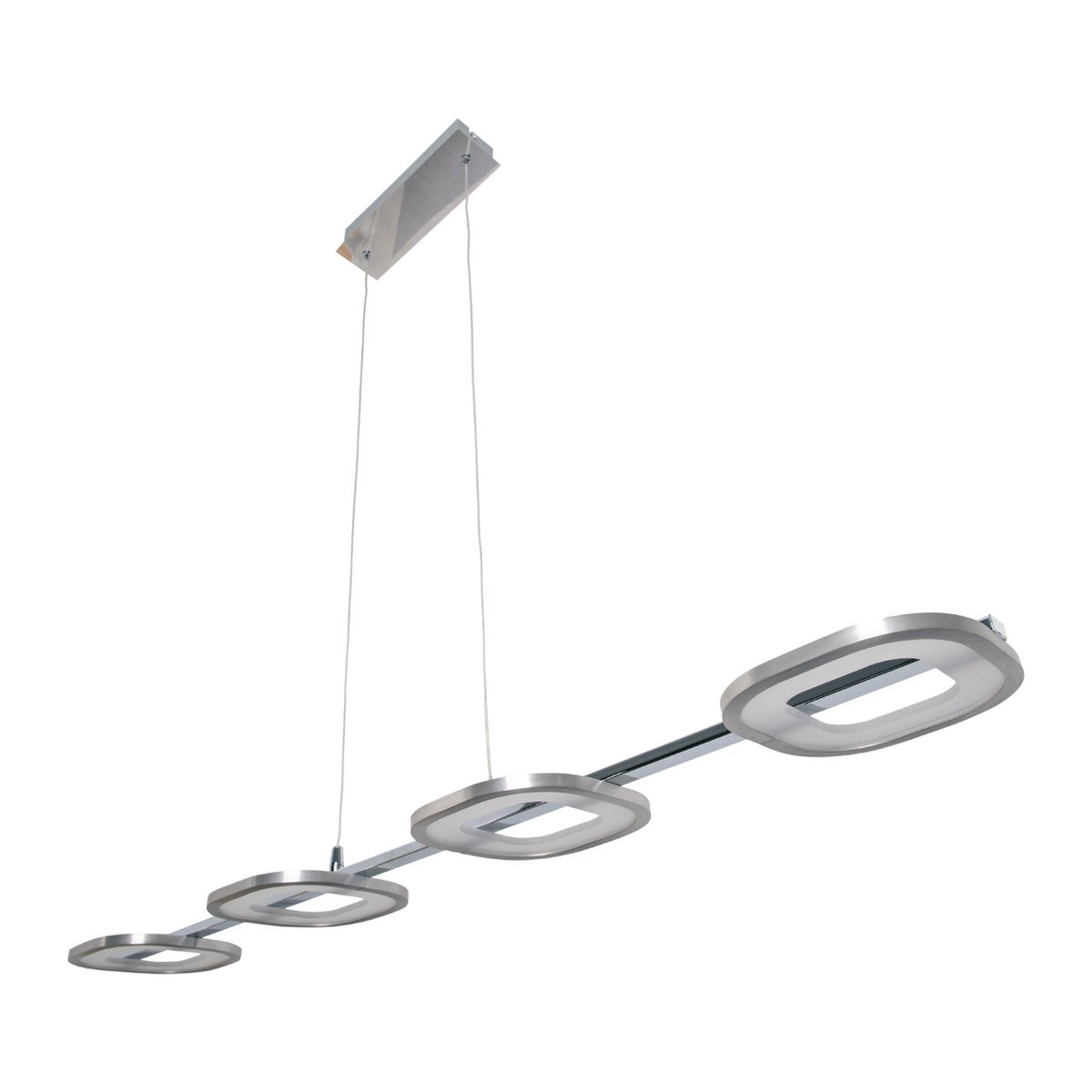 LED pendant light "BEAM" made of metal and plastic in bright steel, with integrated LED