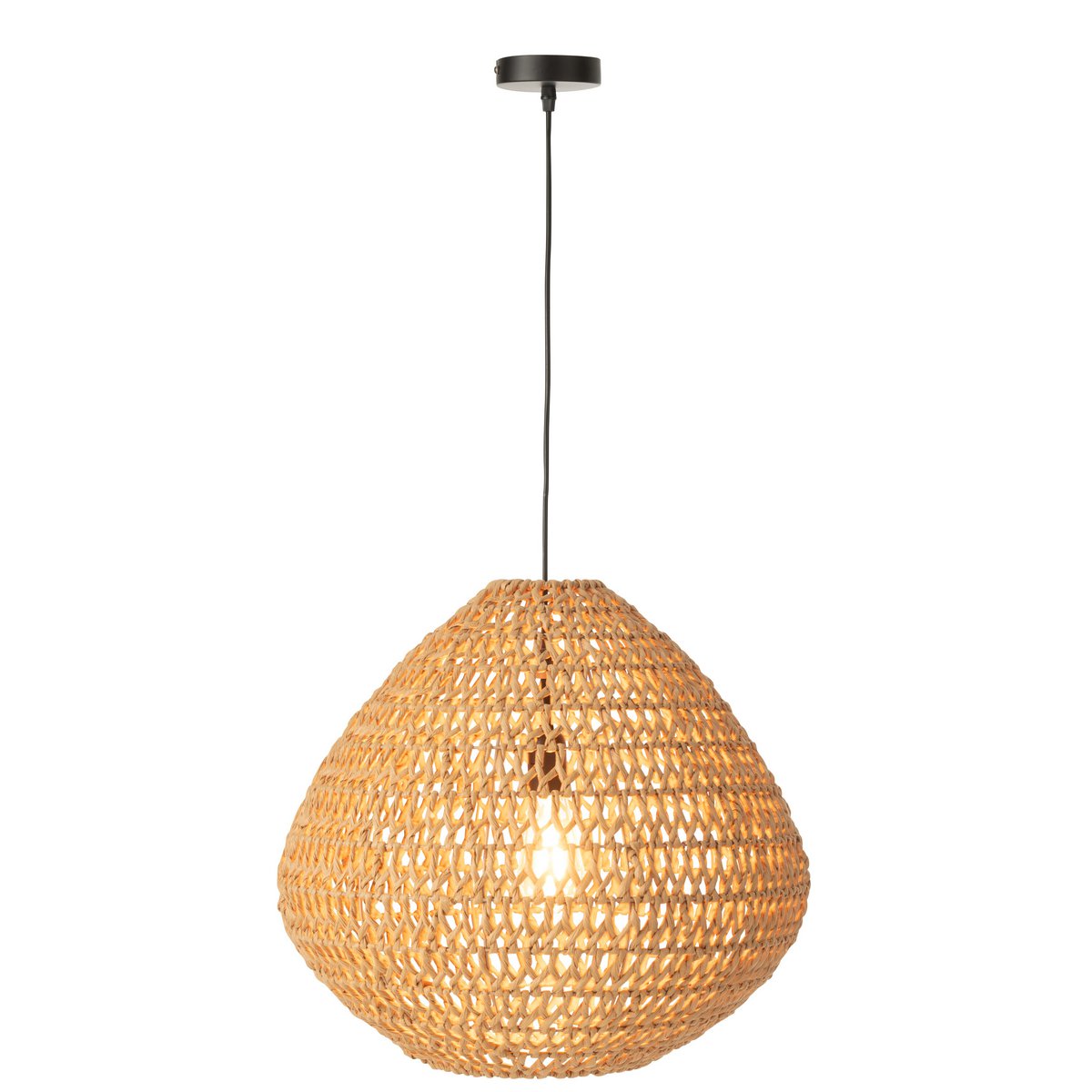 Plafondlamp van metaal met een natuurlijke rieten look