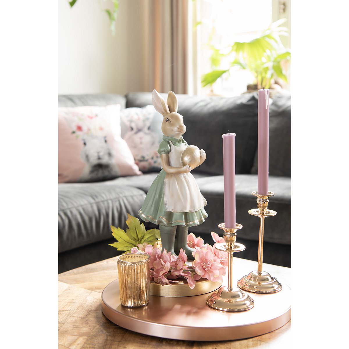 Decorative statue rabbit green, gold-colored 17x15x40 cm