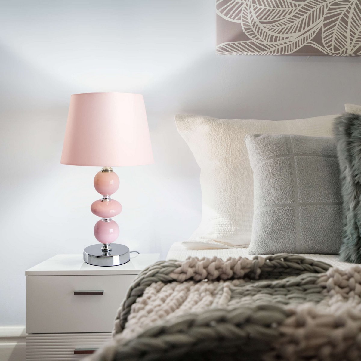 Keramik Tischleuchte "Araga" 36 cm hoch, Tischlampe aus Metall, Keramik, mit Textilschirm, rosa, mit E14-Fassung, Beleuchtung für Esszimmer, Wohnzimmer, Diele oder Büro,