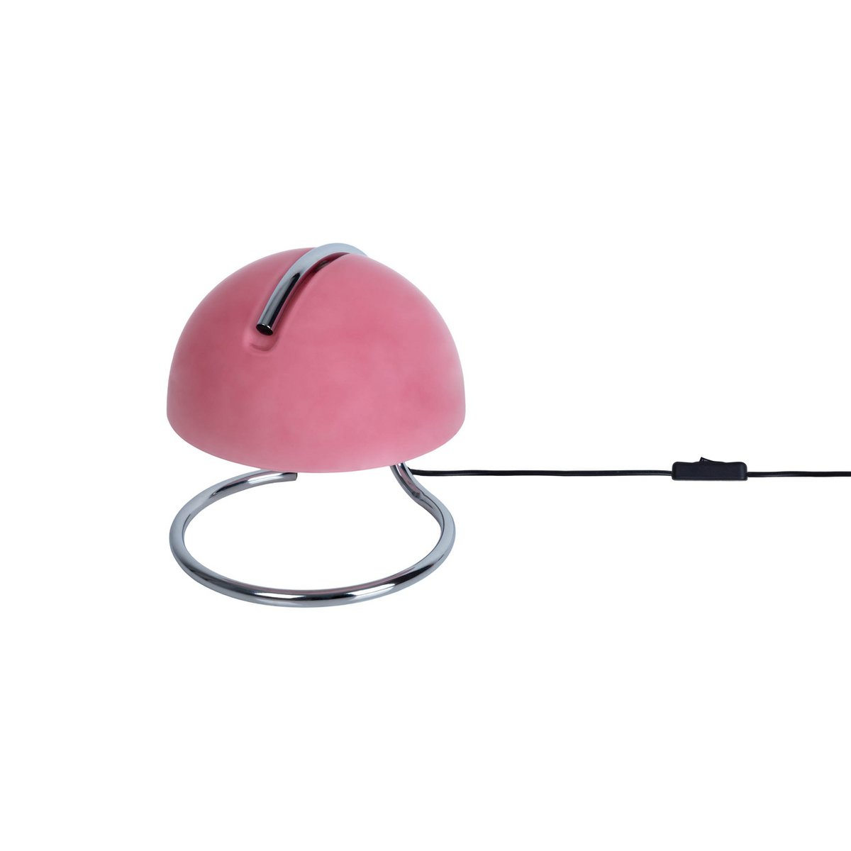 Tischleuchte "BURANO" rosa, ca. 25 cm hoch, Ø 23,5 cm, aus chromfarbenem Metall und rosanem Glas, E27.