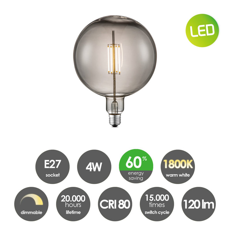 Home Sweet Home dimmable LED Carbon C E27 G180 4W 120Lm 1800K smoke