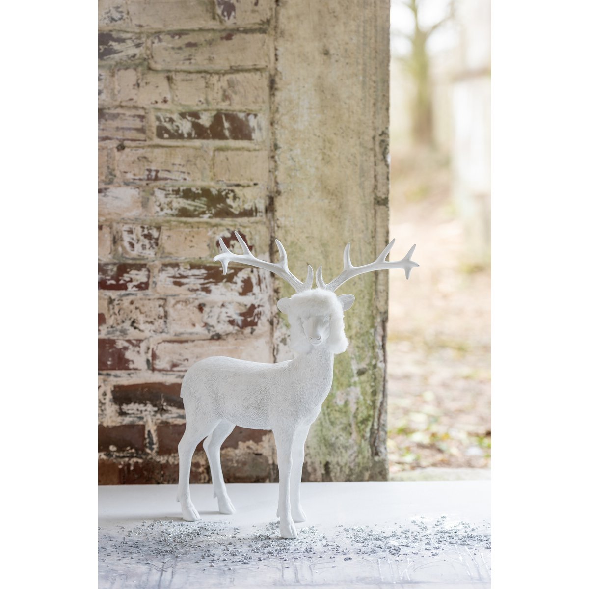 Rentier Dekofigur Polyresin Weiß 45cm