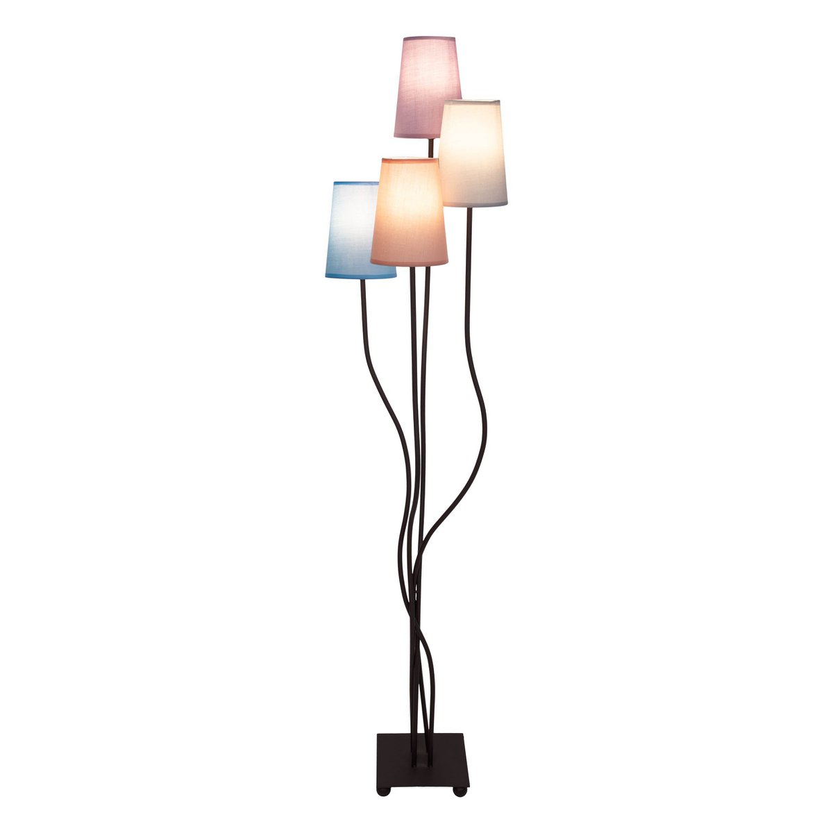 Textilstehleuchte 4-flammig "BOHO" bunt, Stehlampe mit bunten Schirmen, mit E14-Fassung, für Esszimmer, Wohnzimmer, Diele oder Büro, 140 cm hoch