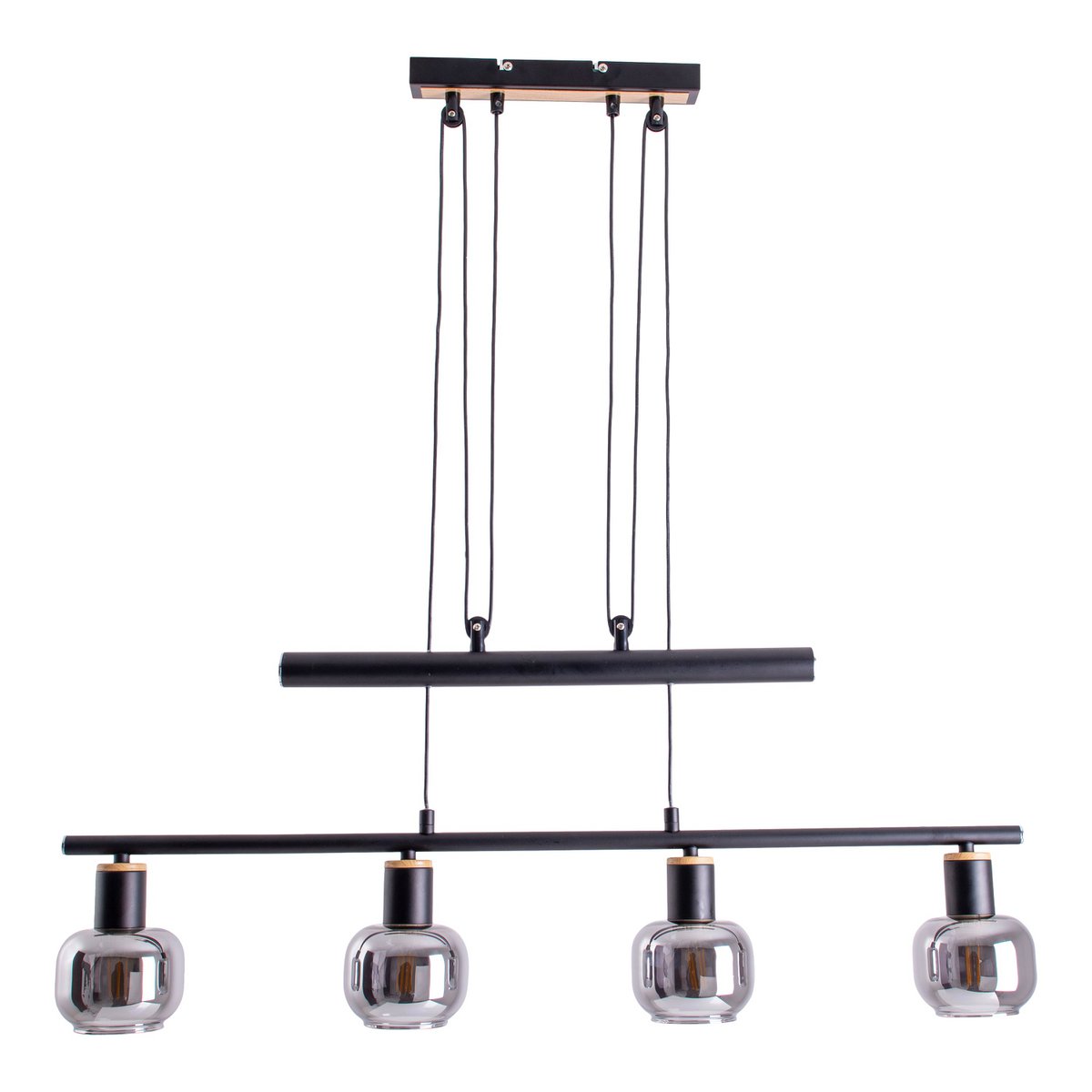 4er Pendelleuchte "FUMOSO", Pendellampe höhenverstellbar aus Metall und Rauchglas in Schwarz,, mit E14-Fassung, für Esszimmer, Wohnzimmer, Diele oder Büro, 78 x 10 cm
