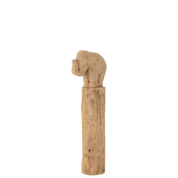 Holz Skulptur Elefant auf Sockel, 55cm, Braun