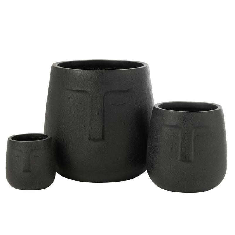 Set of 3 Moai planters – modern clay planters in black