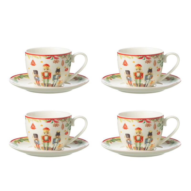 Set of 4 Nutcracker Teacups with Saucers – Ceramic, 220 ml