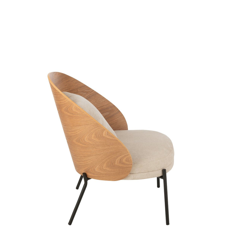 Lone lounge chair made of wood and metal in natural beige – stylish and comfortable