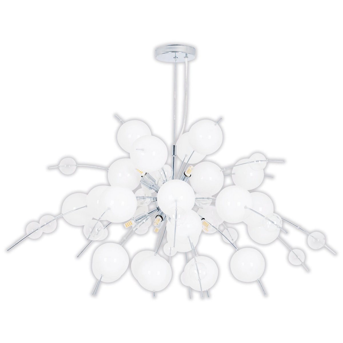 Pendelleuchte "EXPLOSION" weiß, aus Metall und Glas, G9 Fassungen, Hängelampe für Esszimmer, Wohnzimmer, Diele oder Büro, Øca. 98 cm
