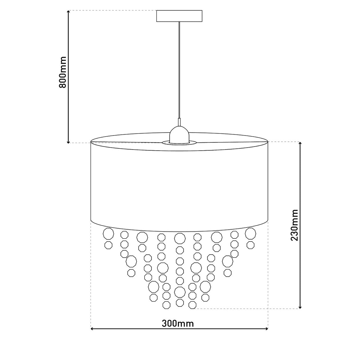 Decorative pendant light "KRISTALLO", hanging lamp made of metal, transparent plastic, and gray textile material, E27 socket, for dining room, living room, hallway, or office, 30 cm diameter