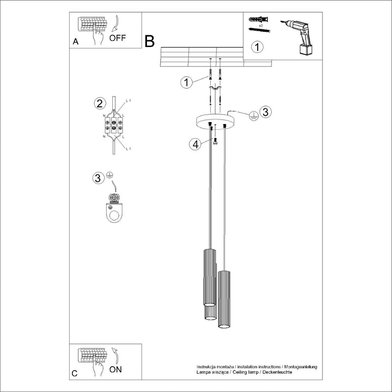 Pendant light KARBON 3P beige