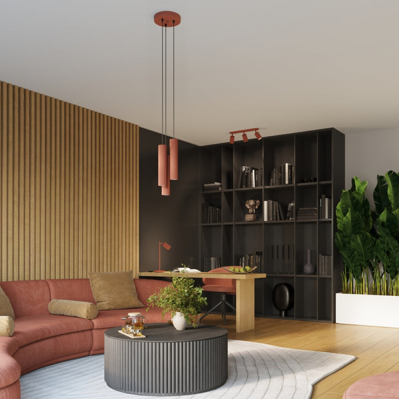 Pendant light KARBON 3P red ochre