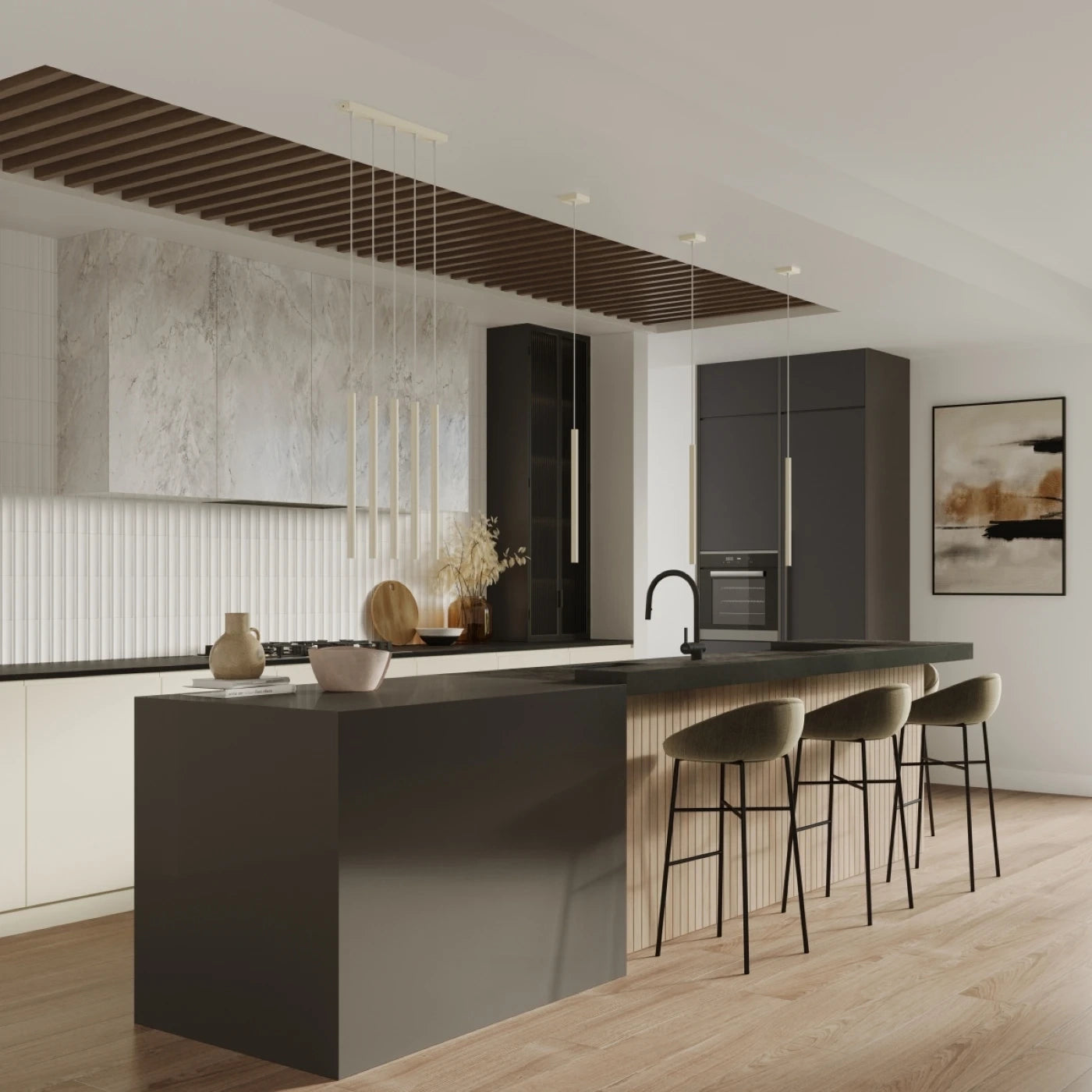 Pendelleuchte Pastello 3 Beige Stahl G9 Modern Minimal Designlampe