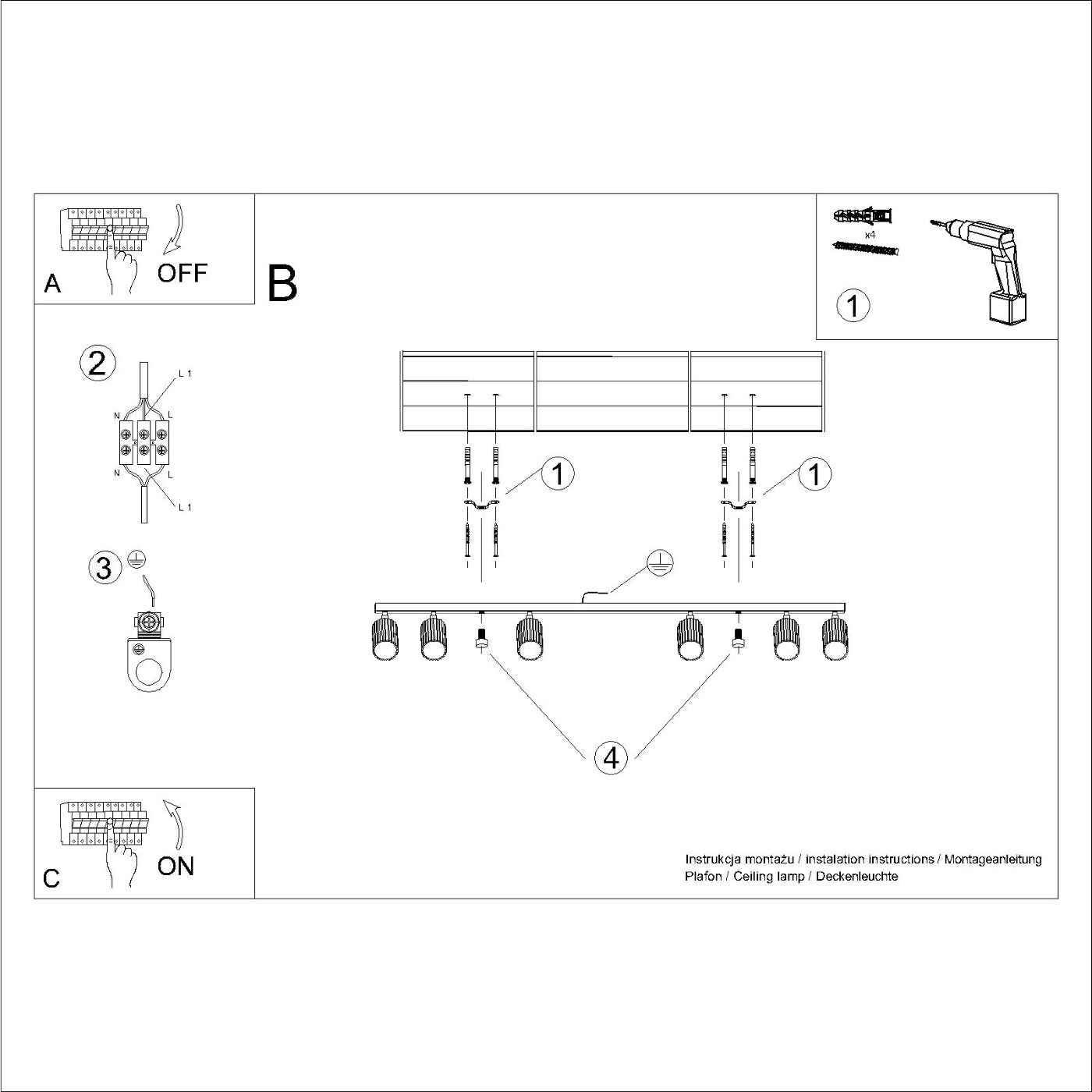 Deckenleuchte Karbon 6L Beige Aluminium Linear Design Plafond