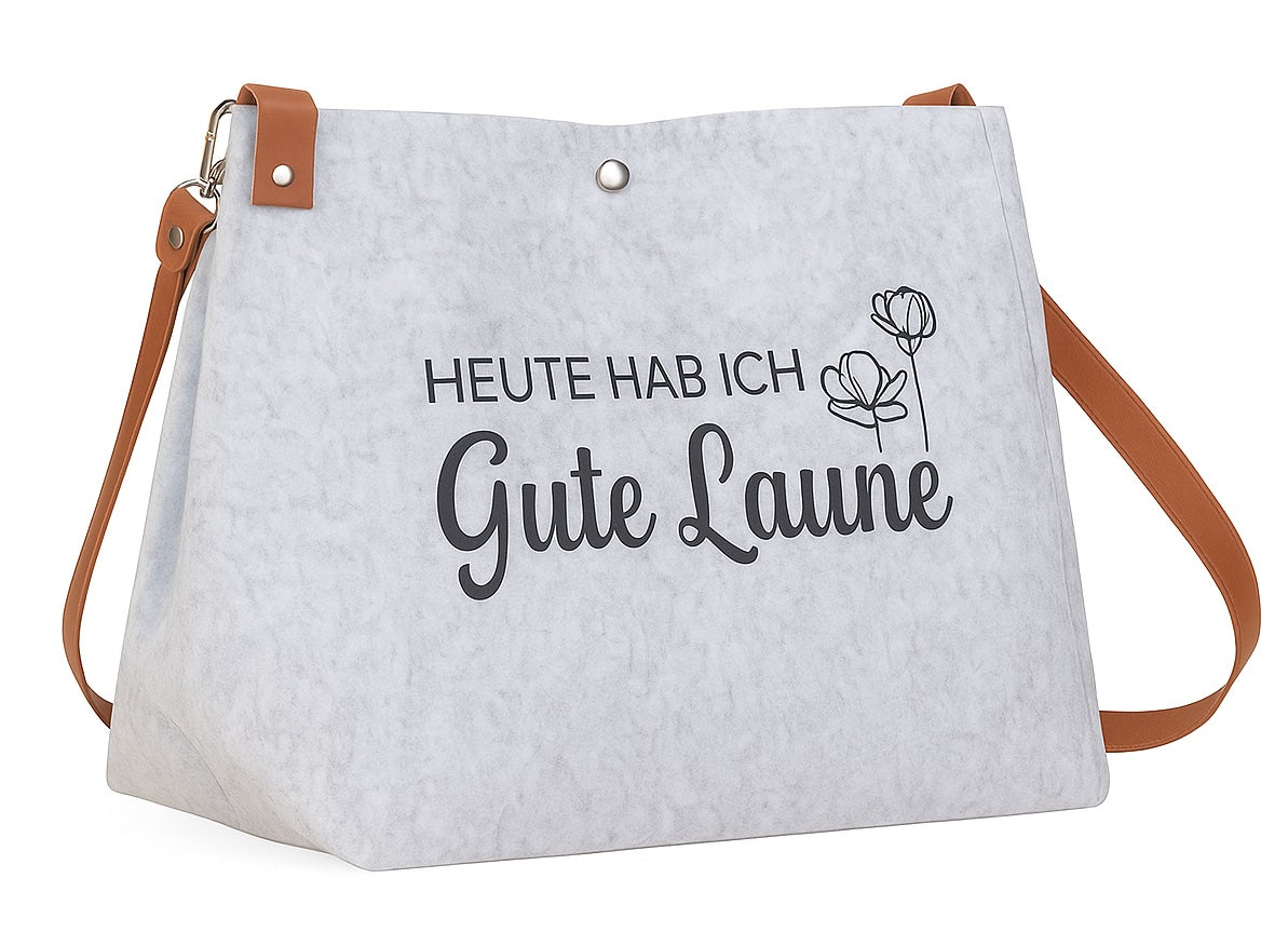 Good mood felt bag with faux leather strap in grey