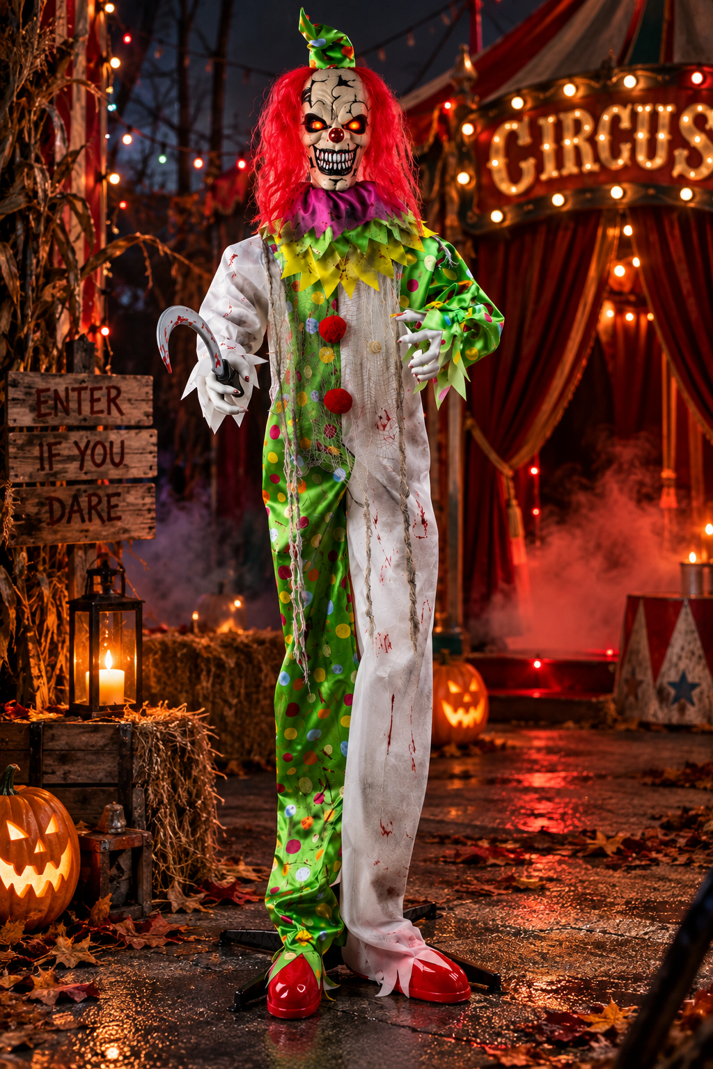 Horror Clown Grinzo mit Sound LED und Bewegung 170cm