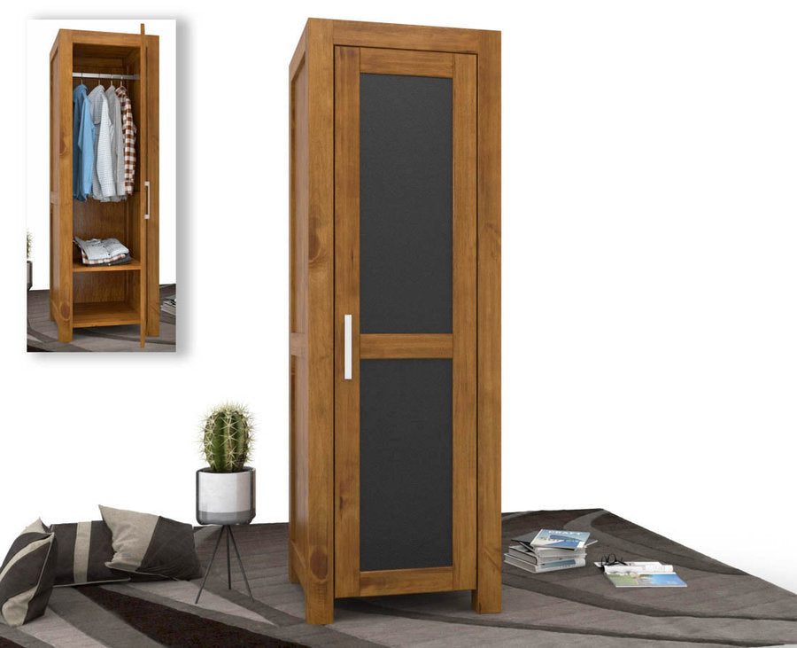 NATURA Leather Kleiderschrank 1-Türig mit Kleiderstange Massivholz