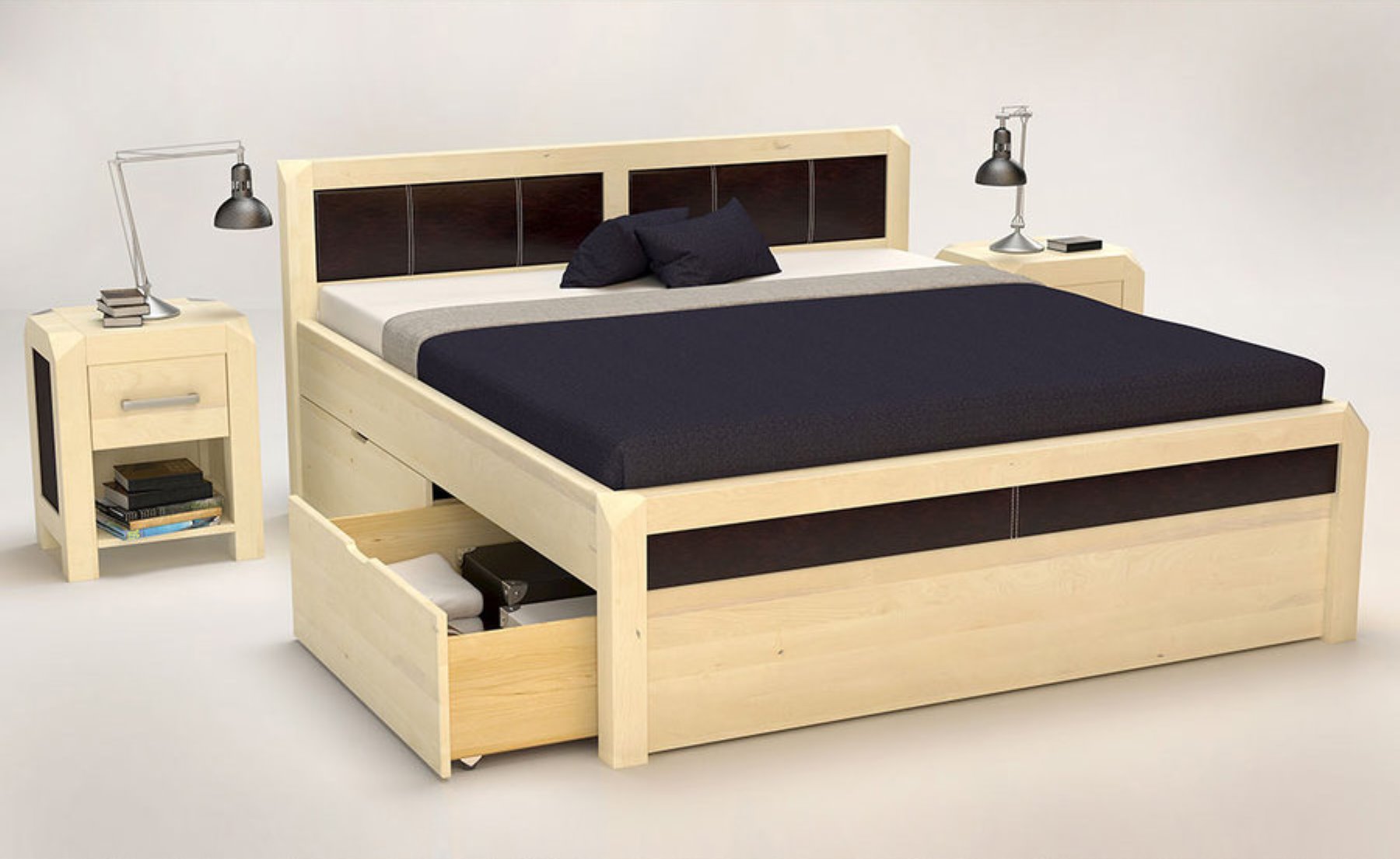 MODENA-VERSO Massivholzbett mit 4 x Bettschubladen