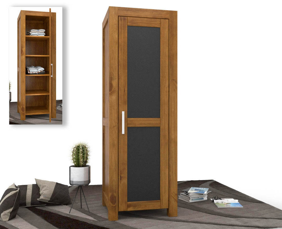 NATURA LEATHER Kleiderschrank 1-Türig mit Regale Massivholz