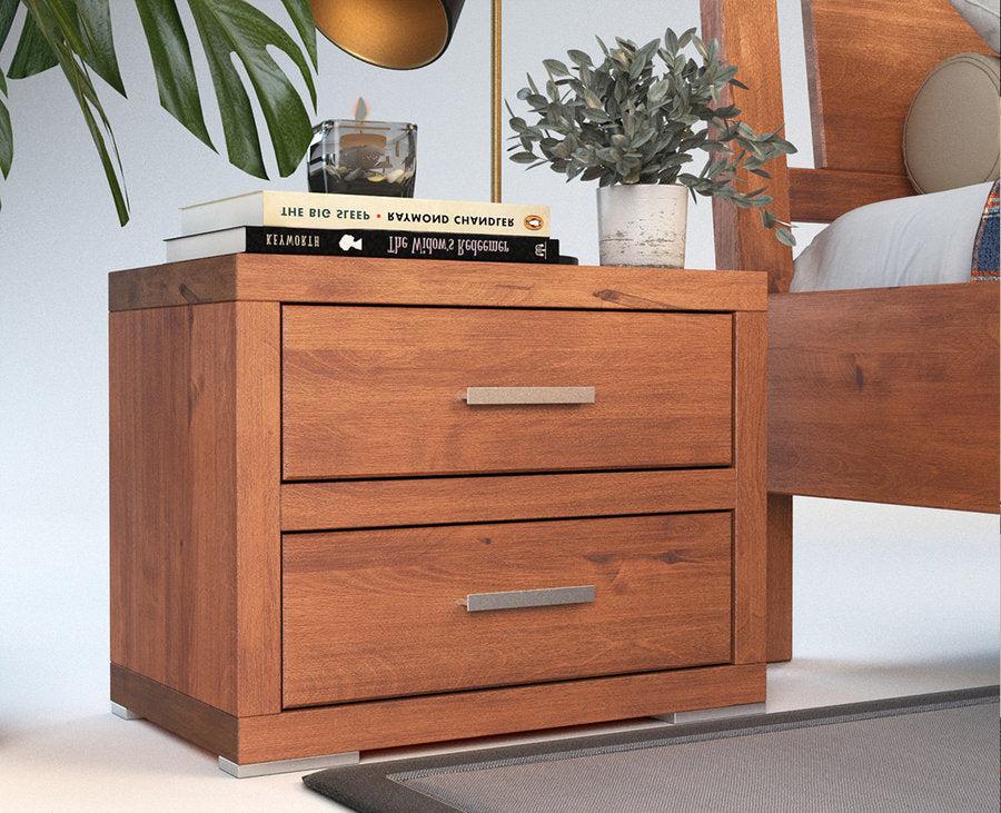 Pedenza Massivholz Nachttisch mit 2-Schubladen