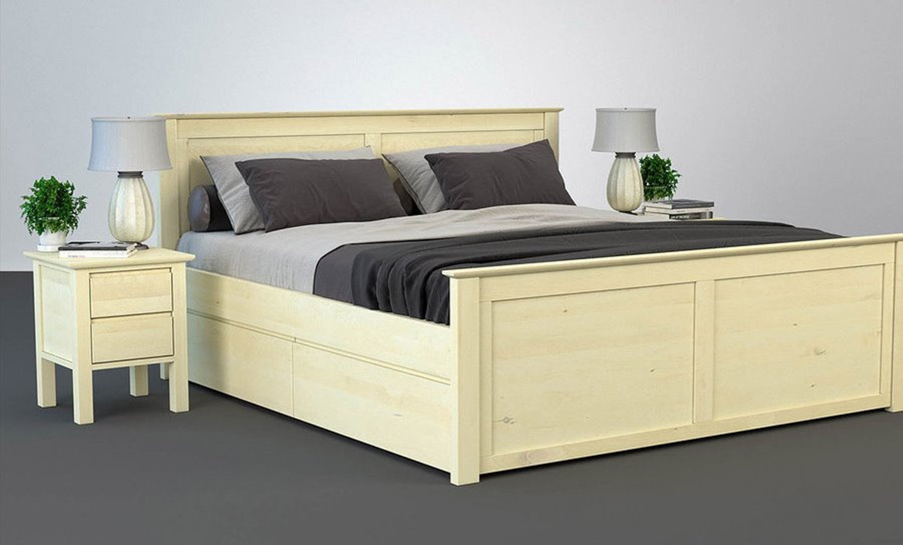 FLORANCE Massivholzbett mit 4 Schubladen