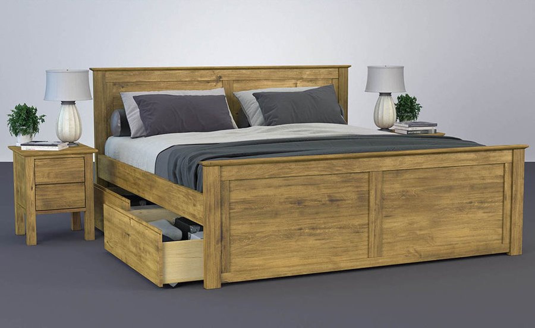 FLORANCE Massivholzbett mit 4 Schubladen